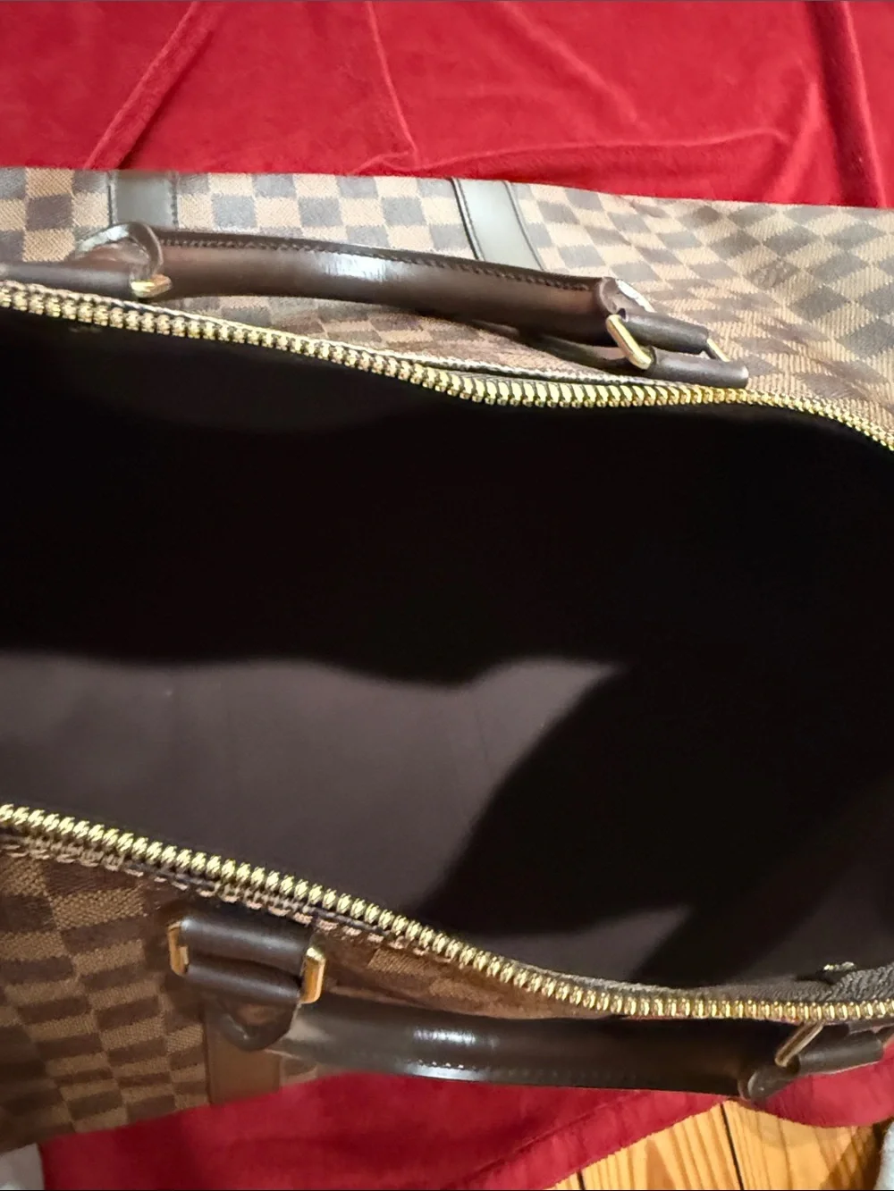 Louis Vuitton Classic Brown Checkered Canvas Duffel Bag with Dark Trim